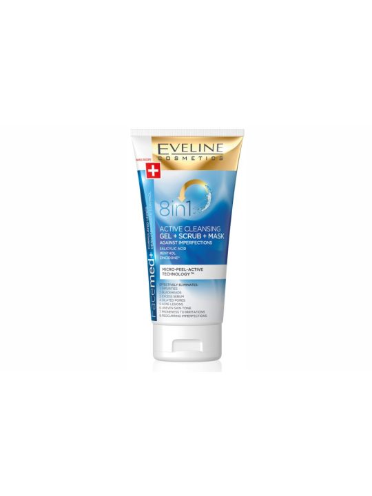 Gel de Limpeza + Esfoliante + Máscara 8 em 1 Eveline Facemed