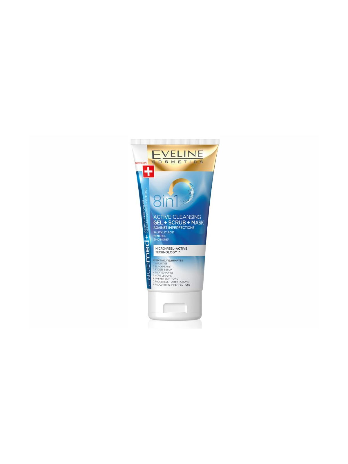 Gel de Limpeza + Esfoliante + Máscara 8 em 1 Eveline Facemed